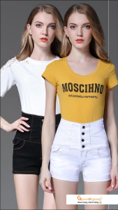 Quần đùi jean lưng cao nhiều nút GLQ079 Cuocsongvang