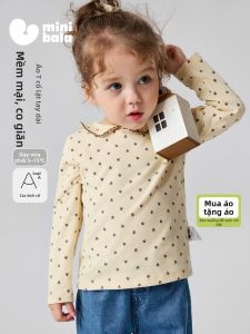MINI BALA | Áo Thun Dài Tay Chấm Bi Cổ Flannel Cho Bé Gái