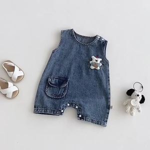 3-24M Summer Baby Rompers Korean Cute Toddler One Piece Cartoon Dogs Infant Clothes Boys Cowboy Jumpsuit