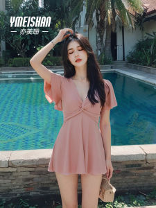 Yimei Shan Thermal Spring Swimming Suit Womens New 2025 Slimming Large Size Conceals Belly V-neck High Elasticity One-piece