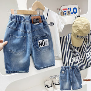 Boys Denim Shorts Korean Style Loose Fit Five-Quarter Length Summer Childrens Fashionable Straight Leg Cotton Blend Pants
