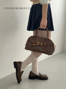 ViewPoint Shell Shaped Leather Handbag Commuter Crossbody Bag Tanned Leather Bowling Bag Style Casual Simple Womens Bag