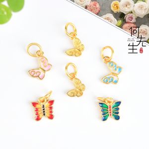 High Color Retention Sand Gold Blue Butterfly Small Drip Pendant Bracelet Necklace Earrings Fashion Jewelry Accessories