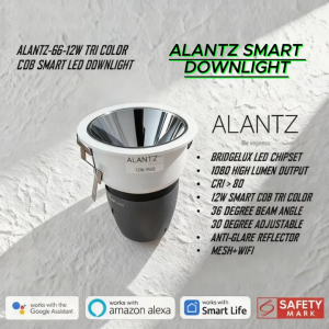 ALANTZ AL66 -12W SMART COB TRI COLOR LED DOWNLIGHT BRIDGELUX LED CHIPSET Works with Smart-life App Google N Alexa