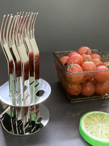 ชุดตะเกียบผลไม้สแตนเลส 304 สำหรับใช้ในบ้านพร้อมฐาน ชุดตะเกียบเค้กขนาดเล็กพร้อมแทปผลไม้ ตะเกียบสำหรับใช้ในครัว