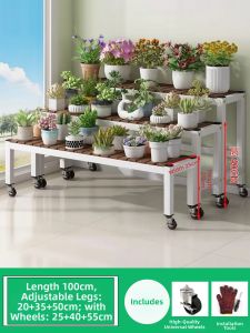 Movable Multi-level Plant Shelf Ironwood Ladder Frame