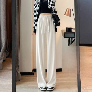 YAMIANNV | Plus Size Fleece Lined Wide Leg Pants Womens Autumn Winter Warm Slimming Sports Trousers European Cotton Velvet Drapey Extended Loose Casual Pants