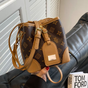 Korean Cartoon Print Underarm Womens Mini Bucket Bag Fashionable Crossbody Bag Soft PU Leather Geometric Pattern Casual Bag