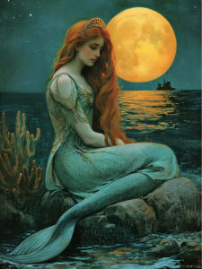 Mermaid Woman Moon Sea Scenery Artwork Jigsaw Puzzle 1000Pieces Stress Relief Puzzle Wall Art Decor Gift