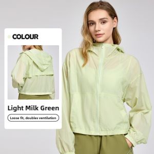 MiiOW | Cat Lady Womens Summer Korean Style Casual Thin Yoga Clothes Top Loose Breathable Short Outerwear Nylon Polyester Fiber Zipper Closure