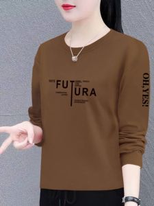 Womens Pure Cotton Long Sleeve T-Shirt round Neck Loose Fit Spring Autumn New Style Slimming Versatile Base Layer Shirt Korean Trendy Top