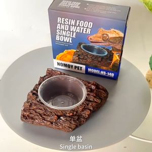 Nomoy Pet Imitation Rock Texture Design Reptiles Food Water Bowl Corner Feeder (Single Bowl)