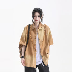 zuocisankon | Áo Sơ Mi Tay Ngắn Phong Cách Streetwear Vintage Rửa Sạch