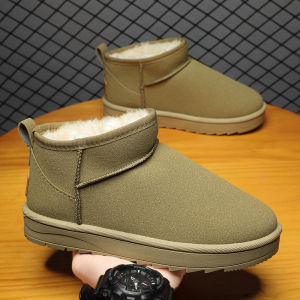 Mens Winter Thickened Fleece Lined Fur Boot Soft Bottom Anti-slip Warm Cotton Shoe Korean Style Mid-Calf Snow Boots