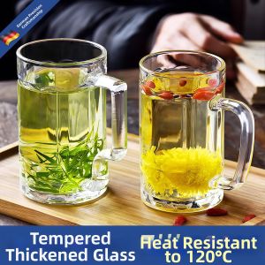 Heat Resistant Tempered Glass Beer Mug with Handle and High Capacity