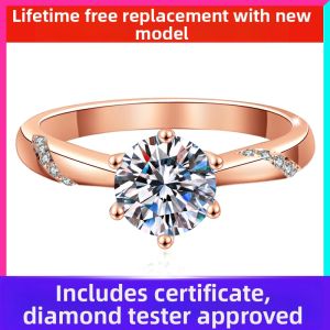 KAFANDENG | D Color Moissanite Diamond Engagement Ring 1 Carat 18K Rose Gold Plated
