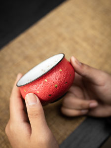 Retro Chinese Style Ceramic Orange Glaze Gold Spot Han Cup Owner Cup Tea Drinking Bowl Single Cup Gift Box Rustic Clay Tea Set