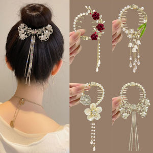 Elegant Bell Flower Tassel Hair Clip for Women Half Updo Bun Fixed Hair Claw Sweet Style Alloy Hair Accessories
