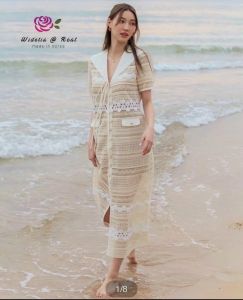 P010-025 Lace Trim Short Sleeve Long Dress A Class ไม่ได้เปลี่ยนแปลง