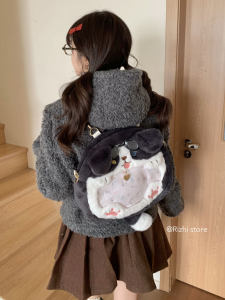 Original Large Capacity Plush Backpack from Rui Shop Cartoon Style Soft Velvet Material Youth Friendly Zipper Closure Non Foldable