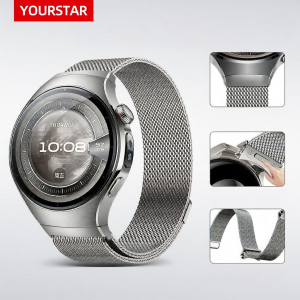 YOURSTAR | Huawei Watch Compatible Milanese Loop Scale Design Arc Seamless Magnetic Stainless Steel and Titanium Alloy Strap 46mm
