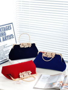 Velvet Fashion Evening Bag Large Capacity Silk Velvet Handbag for Ball Gown Qipao Hanfu Womens Handbag Trendy Shoulder Bag