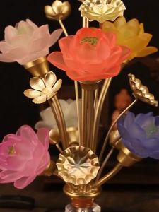 【檀香楼】【LED 插电 | 三品 莲花灯】Amber Pink LED plug-in Yellow Colorful Lotus Lamp Buddha Lamp 观音灯 蓮花燈 祖先灯 供佛灯 神桌灯 拜神灯
