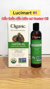 Dầu thầu dầu hữu cơ Castor Oil Cliganic nguyên chất 100% dành cho da tóc lông mi lông mày [Hàng Mỹ]