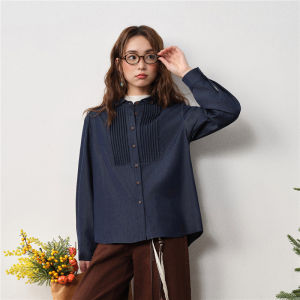 Designer Giordano Denim Style Loose Long Sleeve Shirt Womens Spring New Fashion Small Collar Faux Jeans 18345707