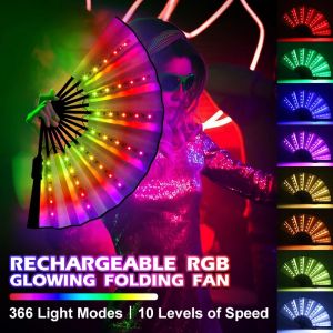 Glow LED Folding Hand Fan RGB 366 Light Modes Handheld Fan with Remote Control for Dance Party Night Club Decor Fluoresce Props