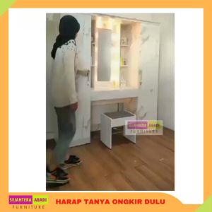 Lemari Pakaian Besar Meja Rias Lampu LED HO9406 2in1 Lemari Baju Plus