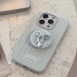 Ốp Lưng Họa Tiết Sọc Xanh Có Giá Đỡ Nơ Sáng Tạo Cho iPhone 17 16 Pro Max 15 14 13 12 Pro Max Plus Đơn Giản Chống Sốc Ốp Mềm