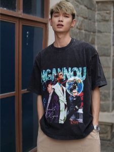 Classic Movie Themed Cat And Mouse Game T-Shirt Mens Loose Fit Short Sleeve Retro American Design Cotton round Neck T-Shirt