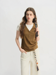 DUSHU | V-neck Fashion Office Letter-embroidered Leisure Tank Top Multicolor