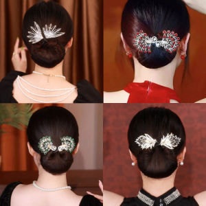 เครื่องมือม้วนผมรูปนกยูงประดับคริสตัลสำหรับผู้หญิง กิ๊บติดผมทรงมวย อุปกรณ์จัดทรงผมสำหรับงานเลี้ยง