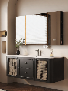 DIPURUI | French Luxe Stone Marble Bathroom Vanity with Retro Rattan