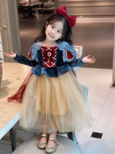 Girl Snow White Dress Cos Costume Autumn and Winter Velvet Luminous Cloak Birthday Dress Christmas Performance Dress