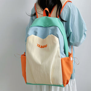 Dopamine Boost Color Block Backpack Casual Outdoor Travel Bag for Teen Girls College Students Lightweight Waterproof