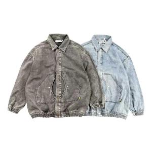 Retro Japanese Style Loose Fit Denim Jacket Thick Washed Fabric Pocket Detail Versatile Outerwear for Men Spring Autumn Winter