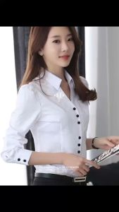 S-4XL High quality Womens long sleeve white black cotton shirt suitable for office