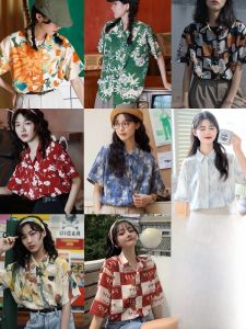 Floral Print Loose Fit Short Sleeve Shirt Womens Summer Travel Casual Beach Vacation Style Top plus Size Slimming Effect