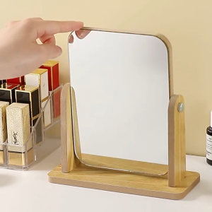 Cermin Rias Persegi Putar Kaca Kotak Make Up Portable Simple Aesthetic Wood Premium