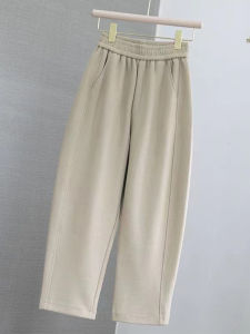Khaki Scythe Pants Womens High Waist Slim Straight Knitted Capri Length Trousers Fashionable Casual Pants for Ladies