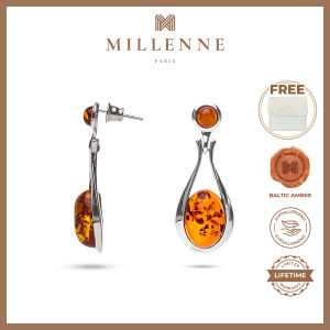 MILLENNE Multifaceted Baltic Amber Dew Drop Silver Teardrop Earrings with 925 Sterling Silver (MLP-01)