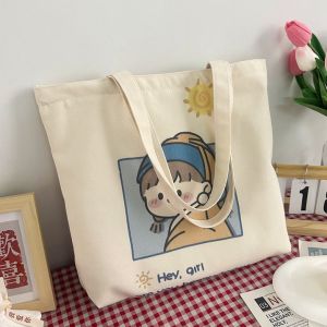 Original Pearl Earring Canvas Bag for Girls Sweet Korean Style Canvas Backpack Soft Tote Bag with Zipper Closure