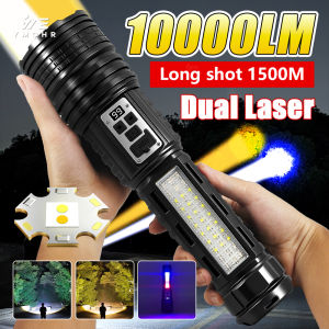 Dual Laser Flashlights High Power Rechargeable LED Flashlight Tactical Torch Power Display Outdoor Camping Hiking Work Light