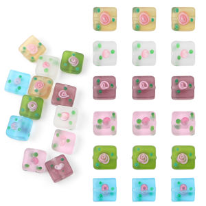 12x12mm 2pcs/bag Hand-painted Frosted Glass Flower Square Charm Beads For DIY Necklace Bracelet Earring Jewelry Making
