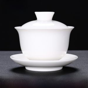 Dehua Ceramic Tea Set White Porcelain Yulan Cover Bowl Home Use Tea Brewing Bowl Handmade Craft Glazed under Color