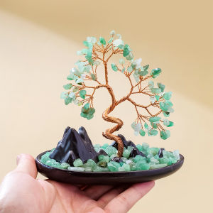 1PC Aventurine Healing Crystal Mountain Tree Natural Gemstone Luck Ornament Feng Shui Decor for Home Office Desk Living Room