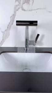 Bathroom Faucet 304 Stainless Steel Lavatory Basin Faucet ColdTap 360 degree rotating bathroom faucet Equipped with LED temperature display pull-out type Pull out 60cm laundry sink faucet 